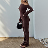 Fashionable Off-shoulder Long-sleeved top and High-waisted Straight-leg Trousers Suit