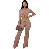 Sexy Slim Fit Hollow-Out Top and Bootcut Pants Two-Piece Set GZDM-2540
