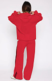Casual Loose Solid Color Hooded Zipper Cardigan Women's Drawstring Trousers Suit