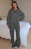 Casual Loose Solid Color Hooded Zipper Cardigan Women's Drawstring Trousers Suit