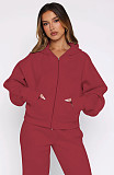 Casual Loose Solid Color Hooded Zipper Cardigan and Trousers Two-piece Set SSN-211512