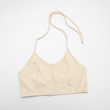 Autumn and Winter Threaded Halter Top U-neck Long-sleeved Line Trousers Three-piece Set XYWL-25ST348
