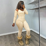 Autumn and Winter Threaded Halter Top U-neck Long-sleeved Line Trousers Three-piece Set XYWL-25ST348