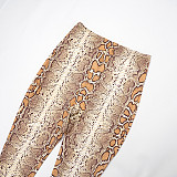 High Collar Halter Neck Shawl Tube Top Snake Print Printed Navel Cropped Pants Suit XYWL-25ST344