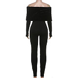 Stylish and Elegant Fur Collar One-shoulder Bodysuit ZJQD-83893