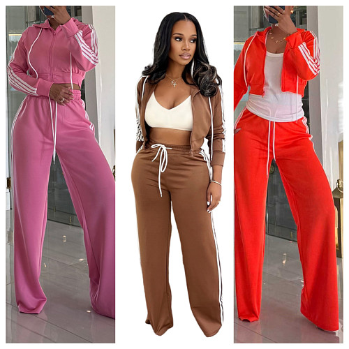 Fashionable Casual Hooded Drawstring Two-piece Set YD-8841