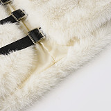 Hot and Cool Style Faux Mink Fur Metal Buckle Collar Short Plush Top Jacket MRA-42172
