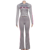 Fashionable Hooded Zipper Personalized Printed Sports Trendy Slim Trousers Suit SXE-82989