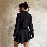 Sexy Hollowed-out Ruffled Long-sleeved Slim-fit Short Dress SUM-25245
