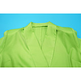 Solid Color Suit Collar Lace-up Top Cardigan Wide-leg Pants Suit YF-10902