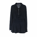 Sexy Hollowed-out Ruffled Long-sleeved Slim-fit Short Dress SUM-25245