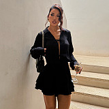 Sexy Hollowed-out Ruffled Long-sleeved Slim-fit Short Dress SUM-25245