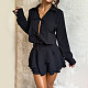 Sexy Hollowed-out Ruffled Long-sleeved Slim-fit Short Dress SUM-25245