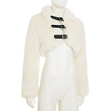 Hot and Cool Style Faux Mink Fur Metal Buckle Collar Short Plush Top Jacket MRA-42172
