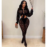 New Printed Mesh See-through Shirt and Trousers Suit YNS-8008