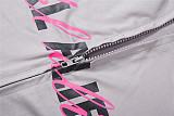 Fashionable Hooded Zipper Personalized Printed Sports Trendy Slim Trousers Suit SXE-82989