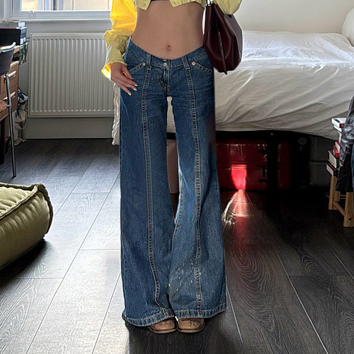 Loose-fitting Retro Patchwork Wide-leg Jeans MRA-34747