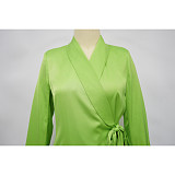 Solid Color Suit Collar Lace-up Top Cardigan Wide-leg Pants Suit YF-10902