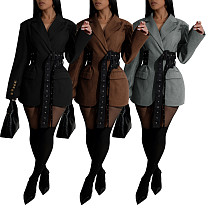 Stylish Side-belted Waist-cinching Long-sleeved Suit Jacket AIL-337