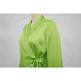Solid Color Suit Collar Lace-up Top Cardigan Wide-leg Pants Suit YF-10902
