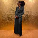 Solid Color Suit Collar Lace-up Top Cardigan Wide-leg Pants Suit YF-10902