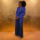 Solid Color Suit Collar Lace-up Top Cardigan Wide-leg Pants Suit YF-10902