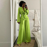 Solid Color Suit Collar Lace-up Top Cardigan Wide-leg Pants Suit YF-10902
