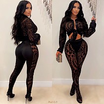 New Printed Mesh See-through Shirt and Trousers Suit YNS-8008