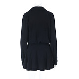 Sexy Hollowed-out Ruffled Long-sleeved Slim-fit Short Dress SUM-25245