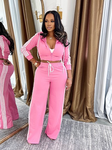 Fashionable Casual Hooded Drawstring Two-piece Set YD-8841