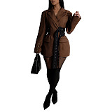 Stylish Side-belted Waist-cinching Long-sleeved Suit Jacket AIL-337