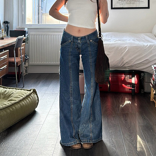 Loose-fitting Retro Patchwork Wide-leg Jeans MRA-34747