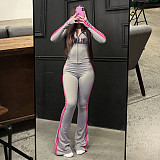 Fashionable Hooded Zipper Personalized Printed Sports Trendy Slim Trousers Suit SXE-82989
