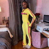 Fashionable Hooded Zipper Personalized Printed Sports Trendy Slim Trousers Suit SXE-82989