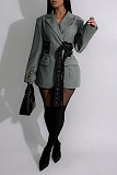 Stylish Side-belted Waist-cinching Long-sleeved Suit Jacket AIL-337