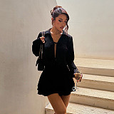 Sexy Hollowed-out Ruffled Long-sleeved Slim-fit Short Dress SUM-25245
