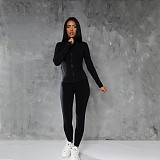 Solid Color Zipper Stand Collar Sports Jacket Fitness Yoga Wear Trousers Set JY-7051