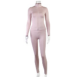 Solid Color Zipper Stand Collar Sports Jacket Fitness Yoga Wear Trousers Set JY-7051