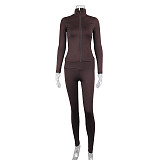 Solid Color Zipper Stand Collar Sports Jacket Fitness Yoga Wear Trousers Set JY-7051