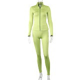 Solid Color Zipper Stand Collar Sports Jacket Fitness Yoga Wear Trousers Set JY-7051