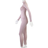 Solid Color Zipper Stand Collar Sports Jacket Fitness Yoga Wear Trousers Set JY-7051