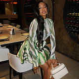 Two-piece Set Of Slightly Sheer High-neck Printed Loose Wrap Skirt JY-1738