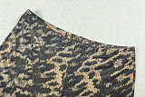 Stylish Leopard Print Long-sleeved Turtleneck Top and Trousers Two-piece Set JY-9098