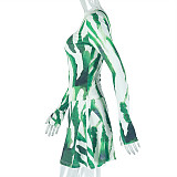 Two-piece Set Of Slightly Sheer High-neck Printed Loose Wrap Skirt JY-1738