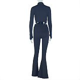 Solid Color Slim Fit Pleated Zipper Long-sleeved Stand-up Collar Cropped Trousers Set JY-9089