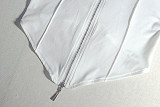 Solid Color Slim Fit Pleated Zipper Long-sleeved Stand-up Collar Cropped Trousers Set JY-9089