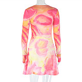 Two-piece Set Of Slightly Sheer High-neck Printed Loose Wrap Skirt JY-1738