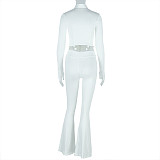 Solid Color Slim Fit Pleated Zipper Long-sleeved Stand-up Collar Cropped Trousers Set JY-9089