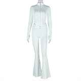 Solid Color Slim Fit Pleated Zipper Long-sleeved Stand-up Collar Cropped Trousers Set JY-9089