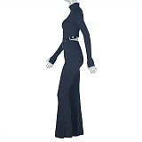 Solid Color Slim Fit Pleated Zipper Long-sleeved Stand-up Collar Cropped Trousers Set JY-9089